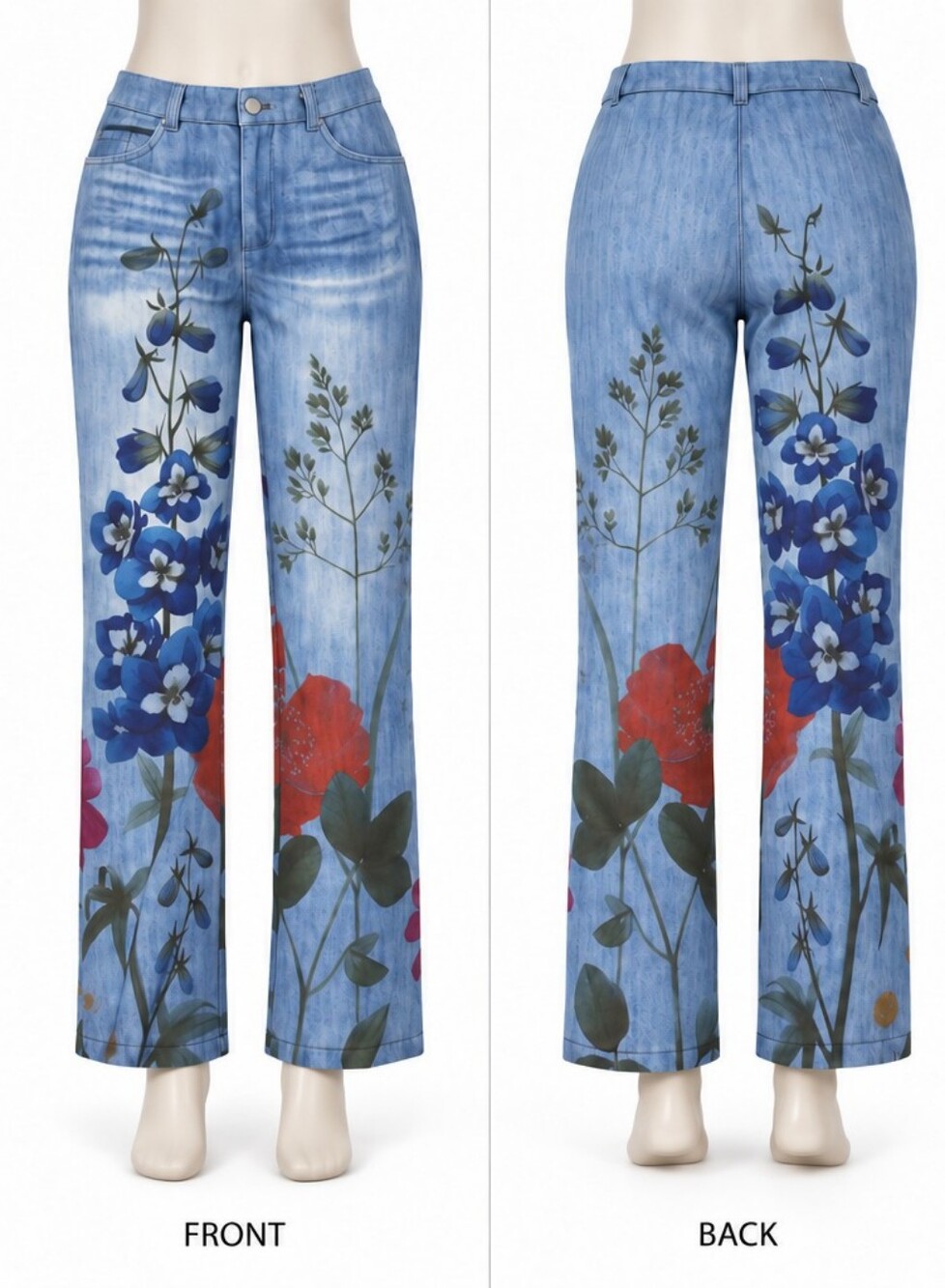 Women’s Floral Print Light Blue Jeans